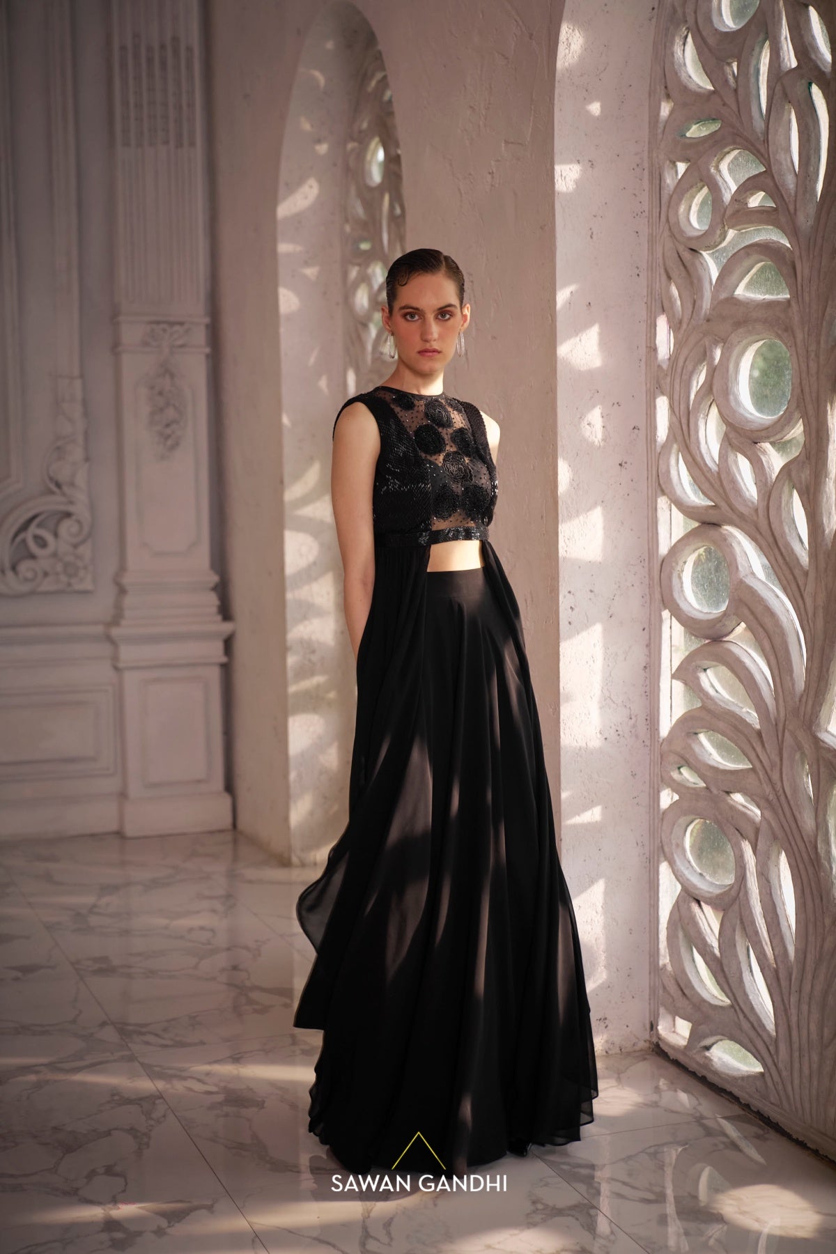 Black drape top with pants