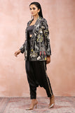 BLACK EMBROIDERED JACKET WITH BUSTIER AND LOW CROTCH PANT