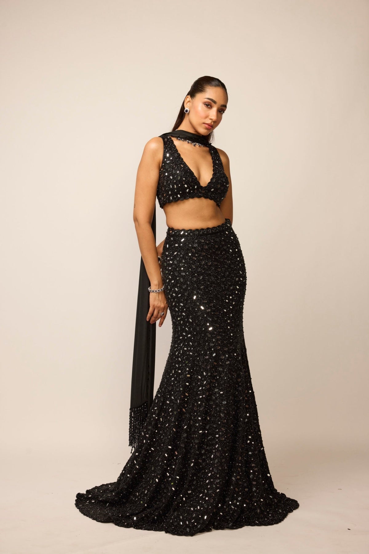 Black Fishcut Lehenga Set