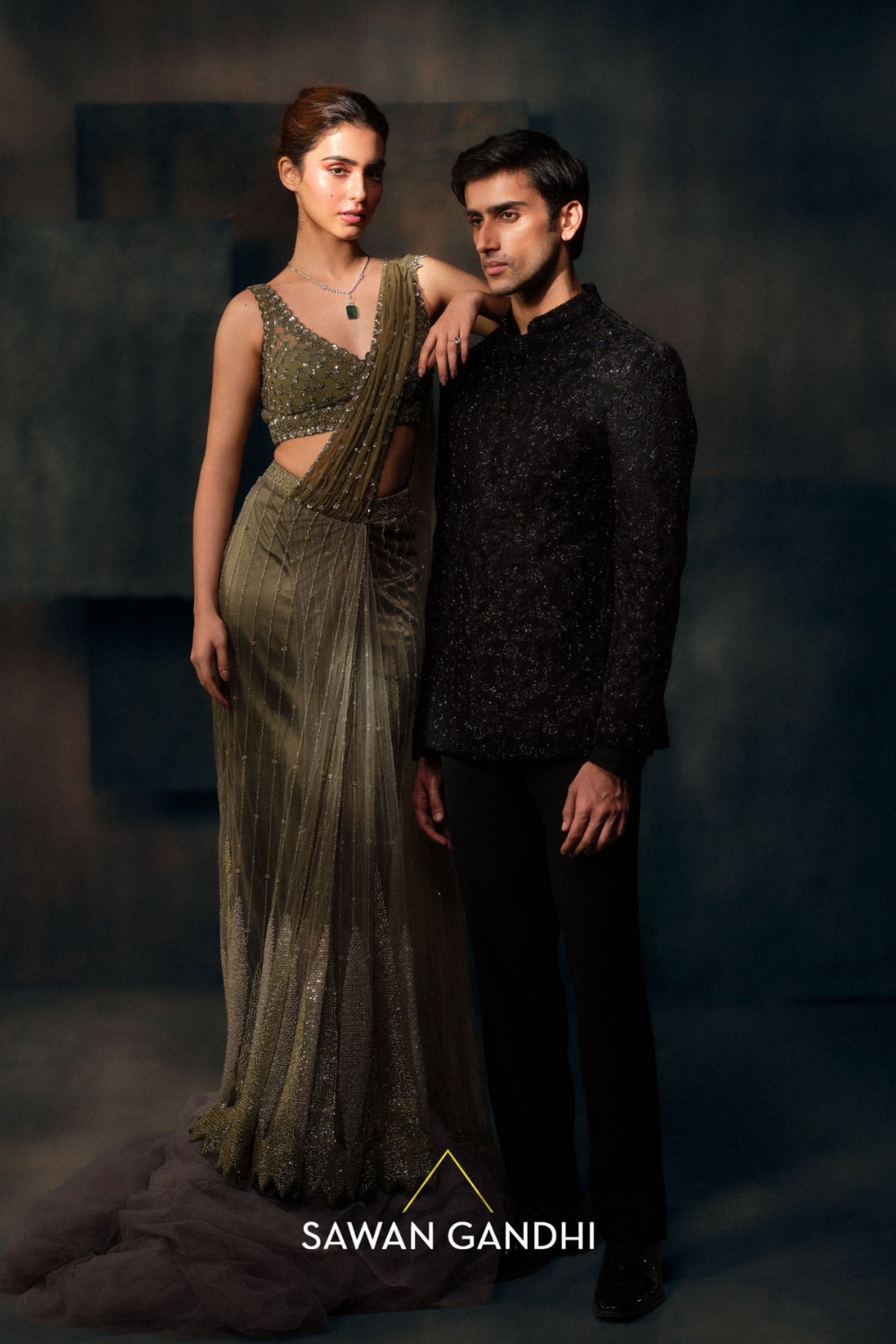 Black Floral Cutdana Embroidery Bandhgala