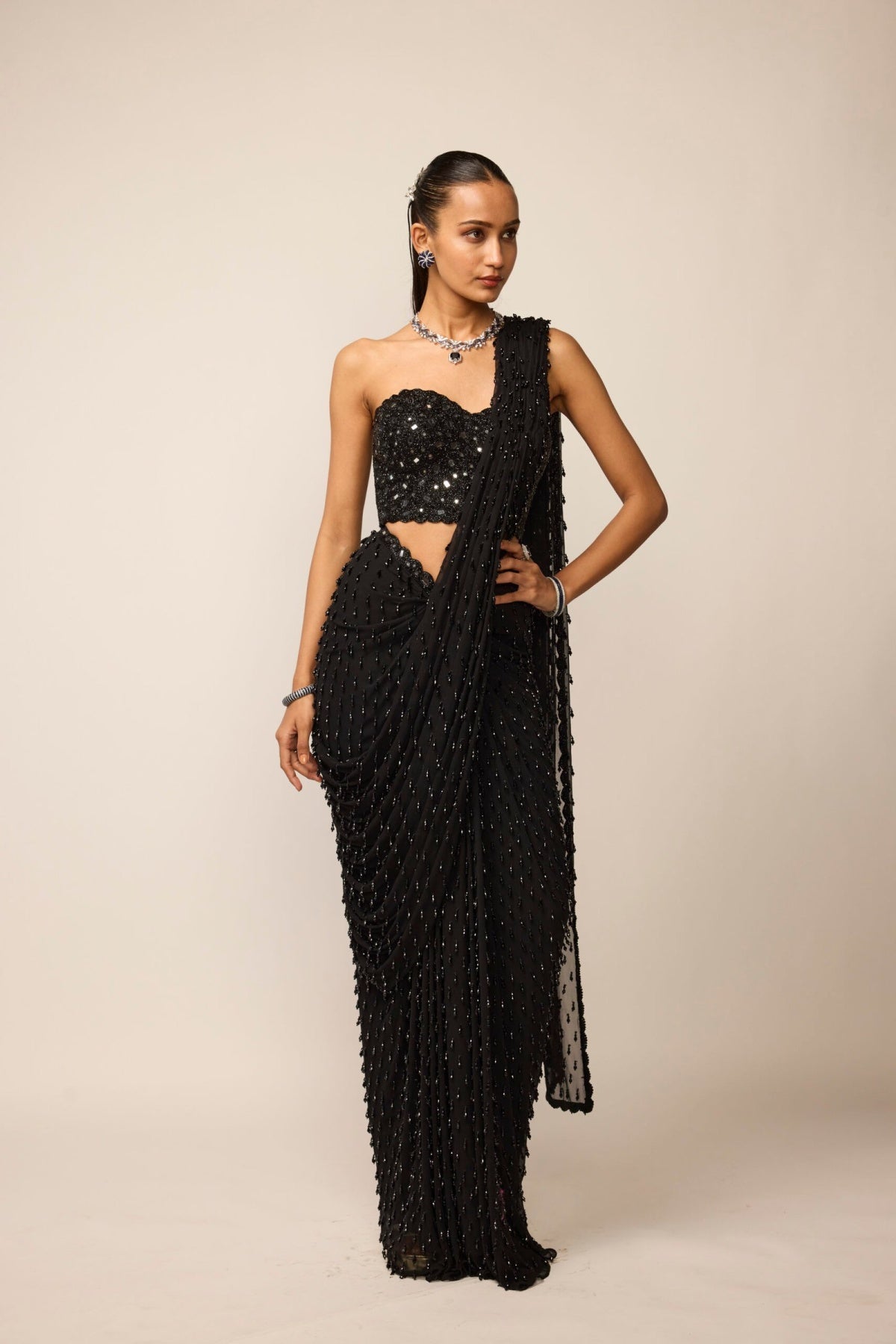 Black Single Drop Saree Set