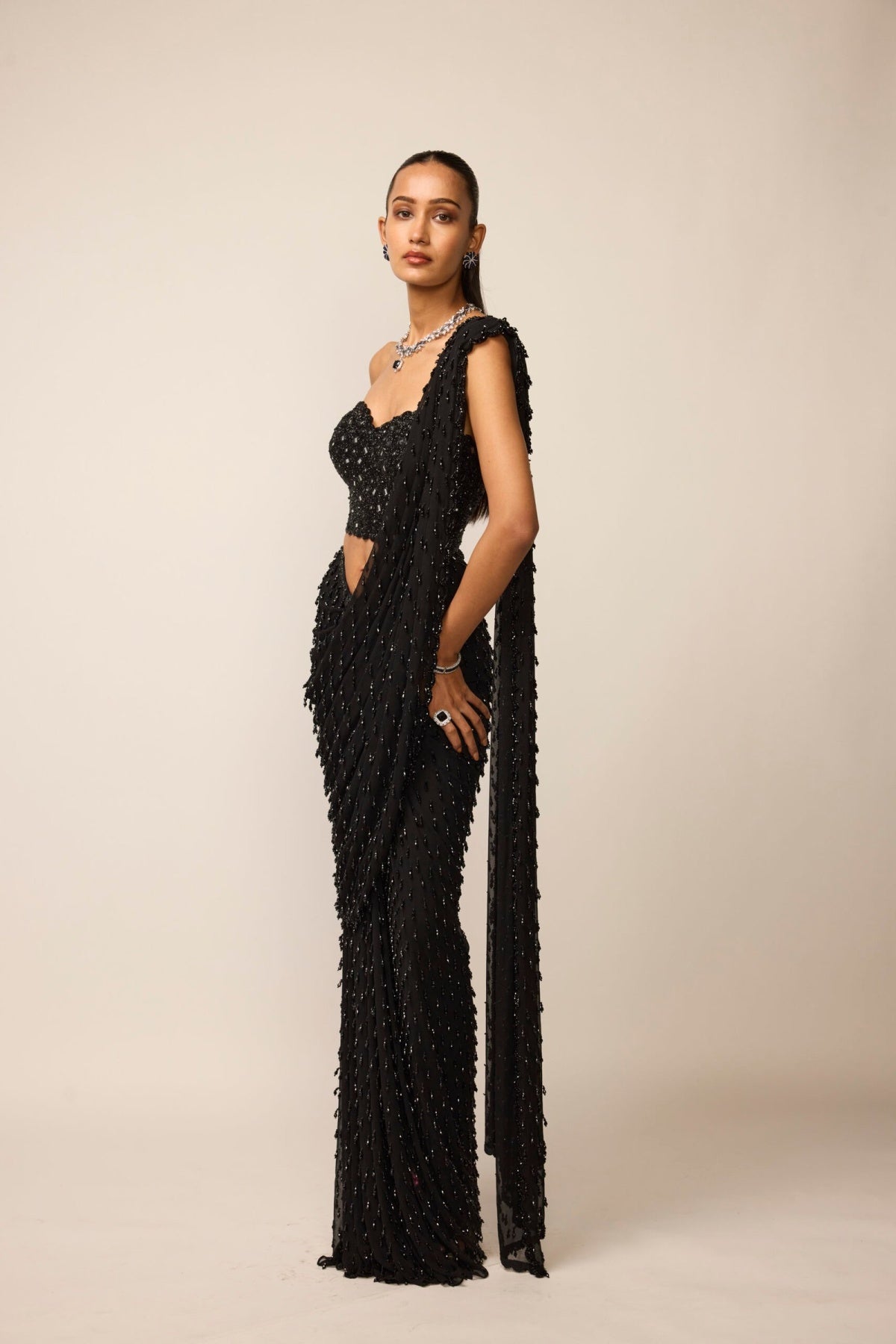 Black Single Drop Saree Set