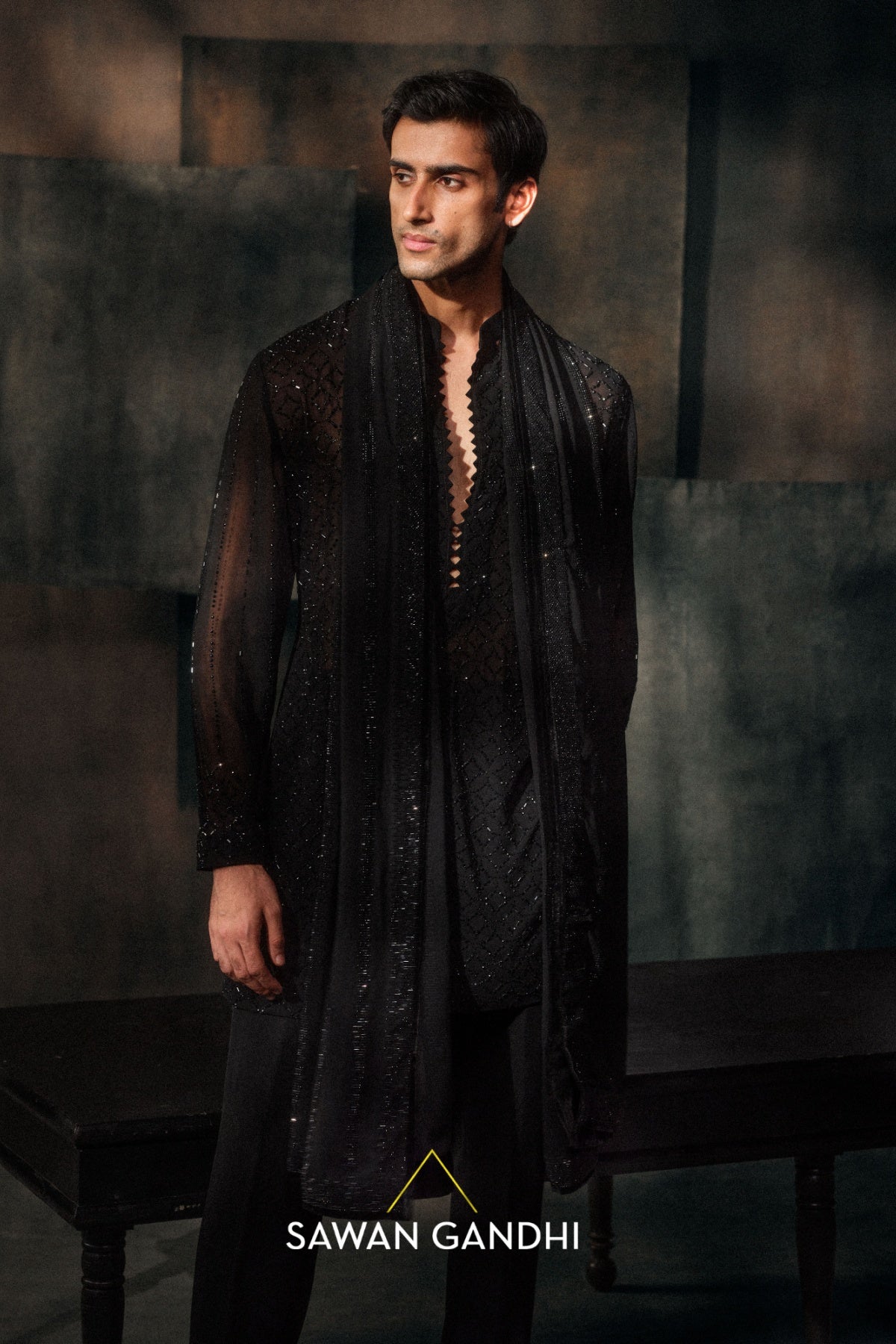 Black Swaroski Jaal Kurta