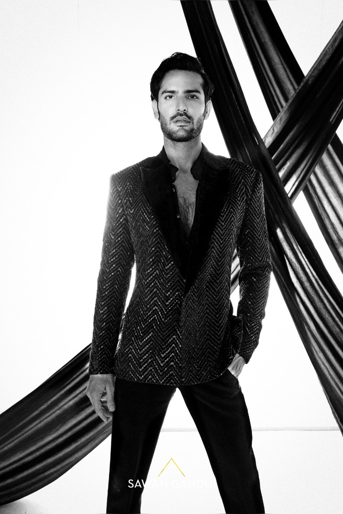 Black  velvet chevron jacket
