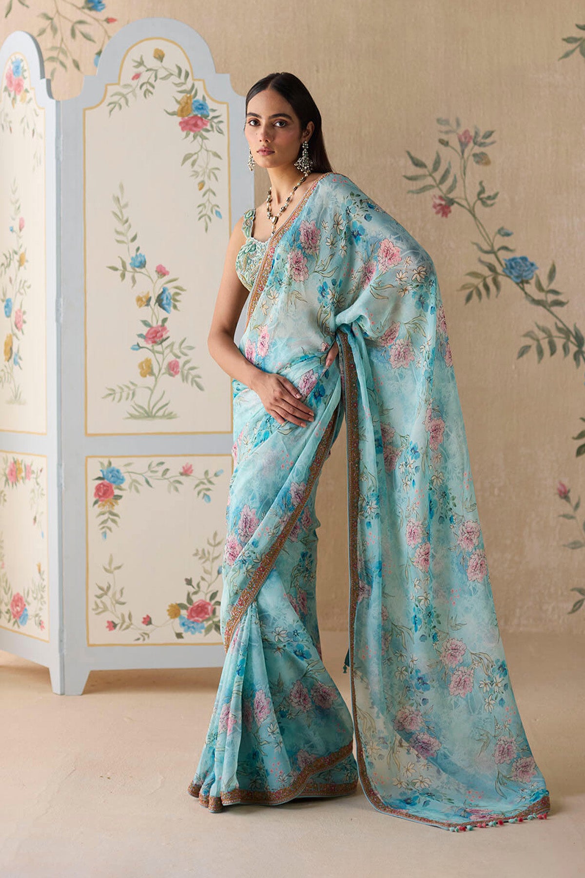 Blue Floral Saree
