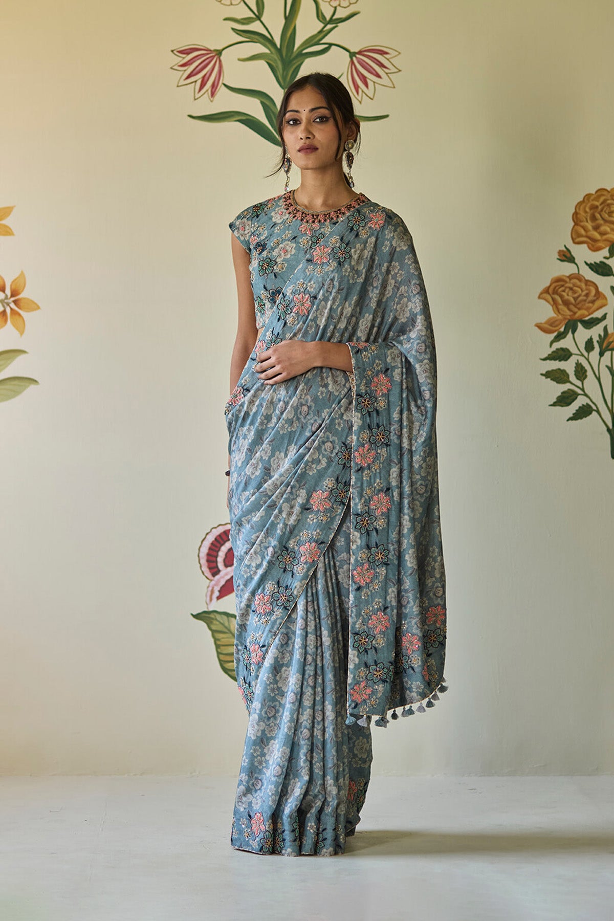 Blue Floral Saree