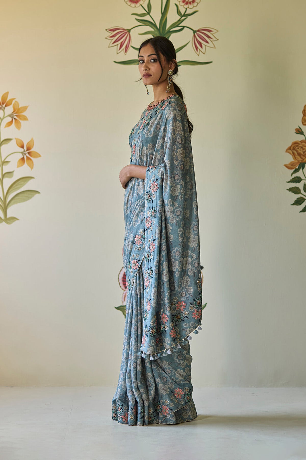 Blue Floral Saree