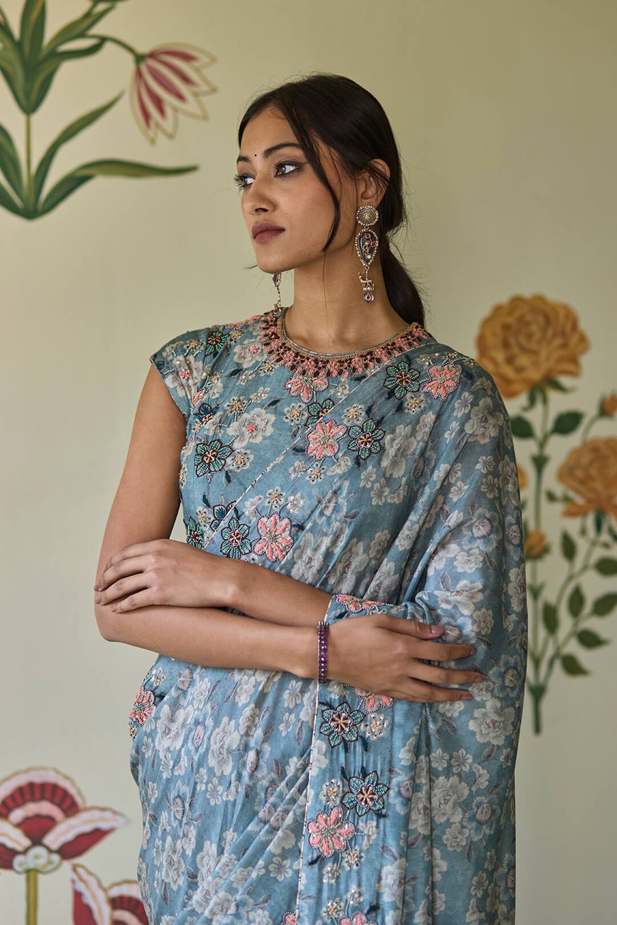 Blue Floral Saree