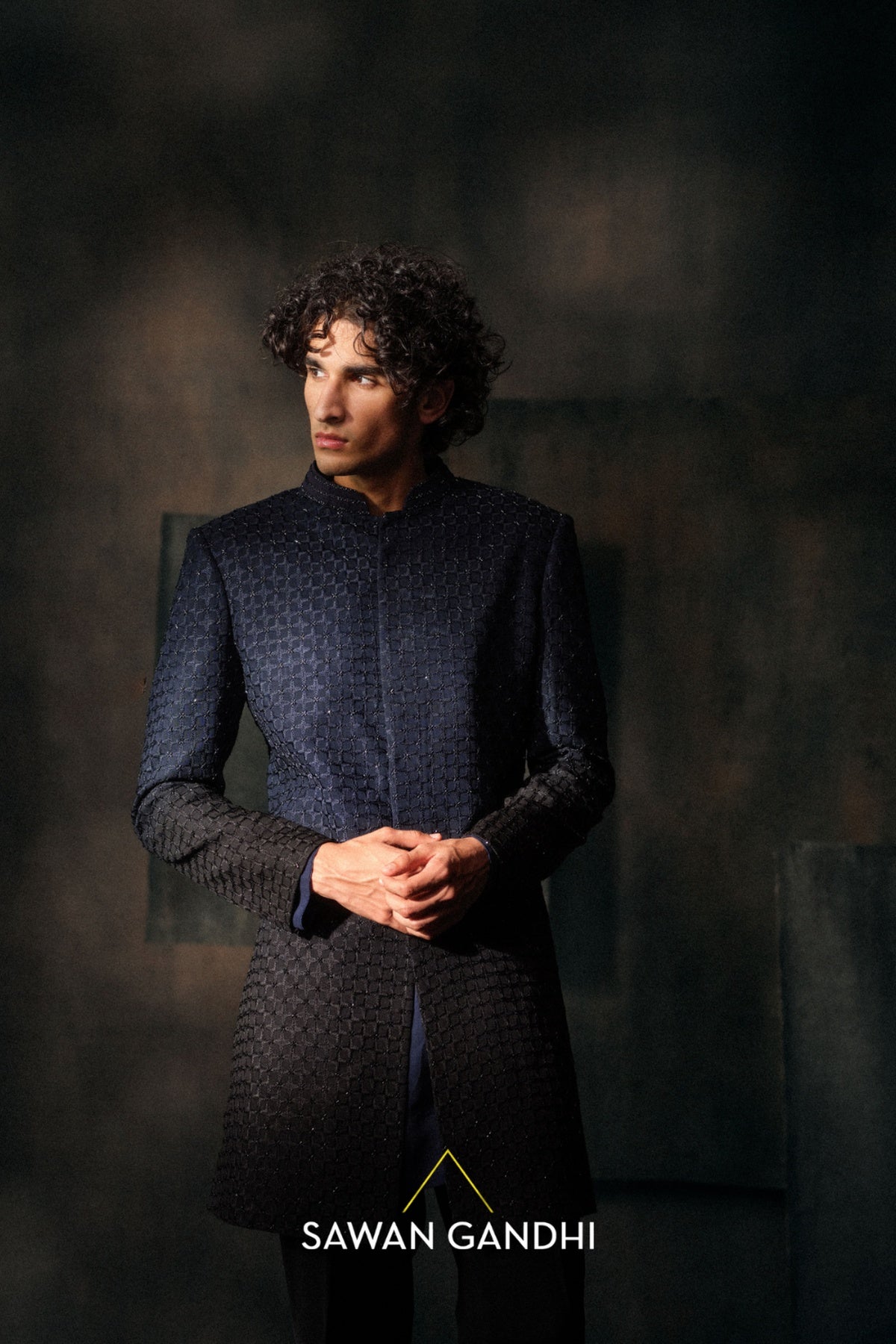 Blue to Black Threadwork Sherwani