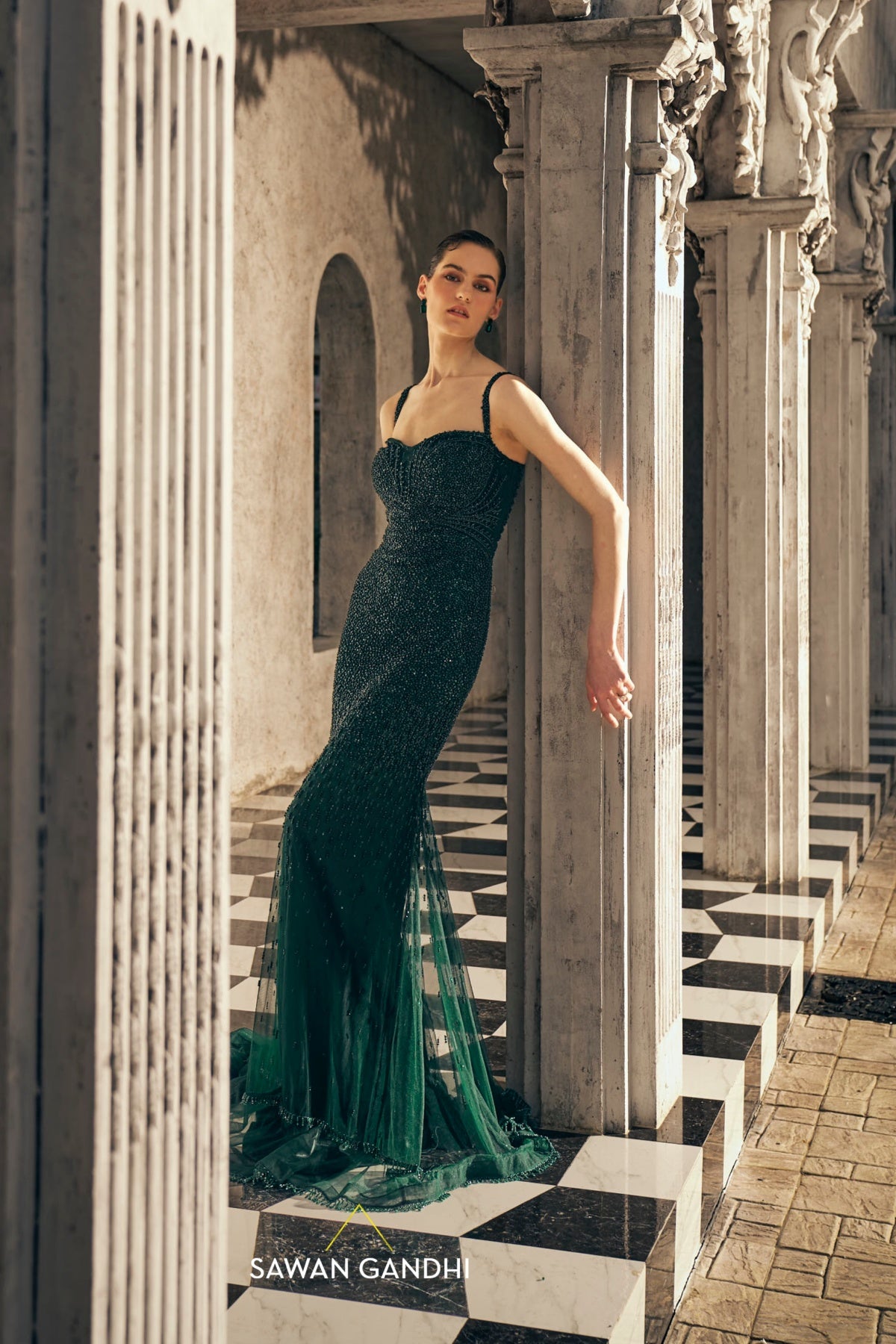Bottle green gown