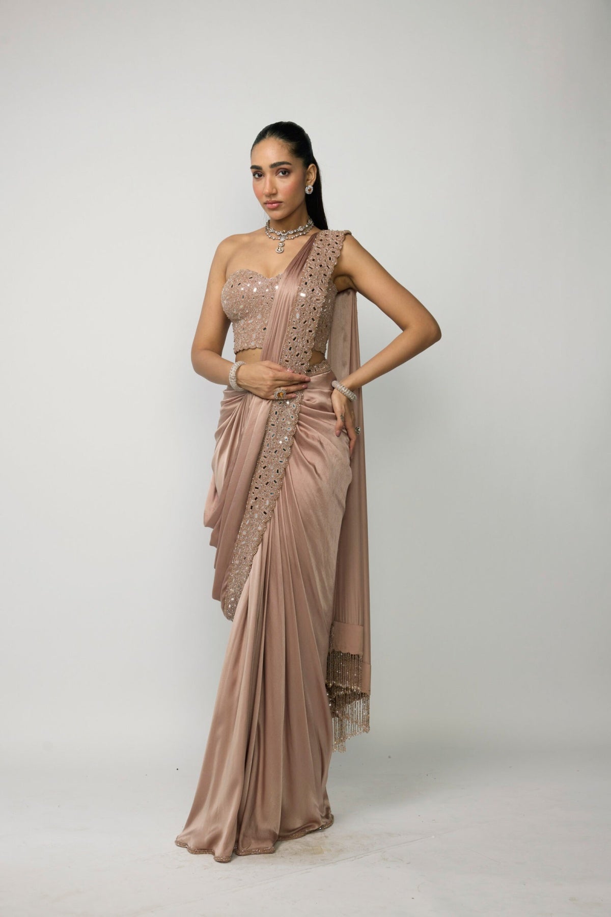 Bronze Rose Draped Saree Set