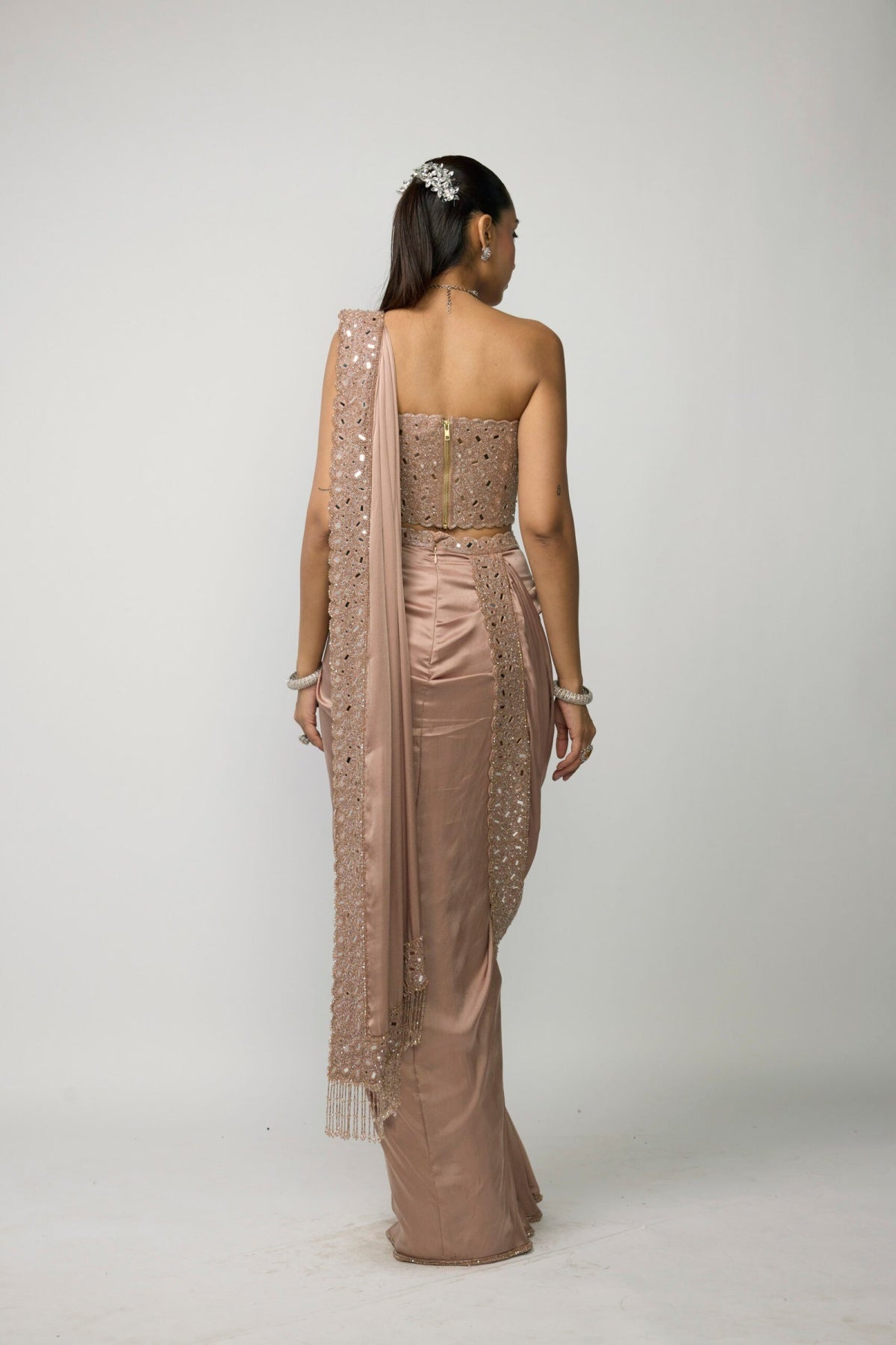 Bronze Rose Draped Saree Set