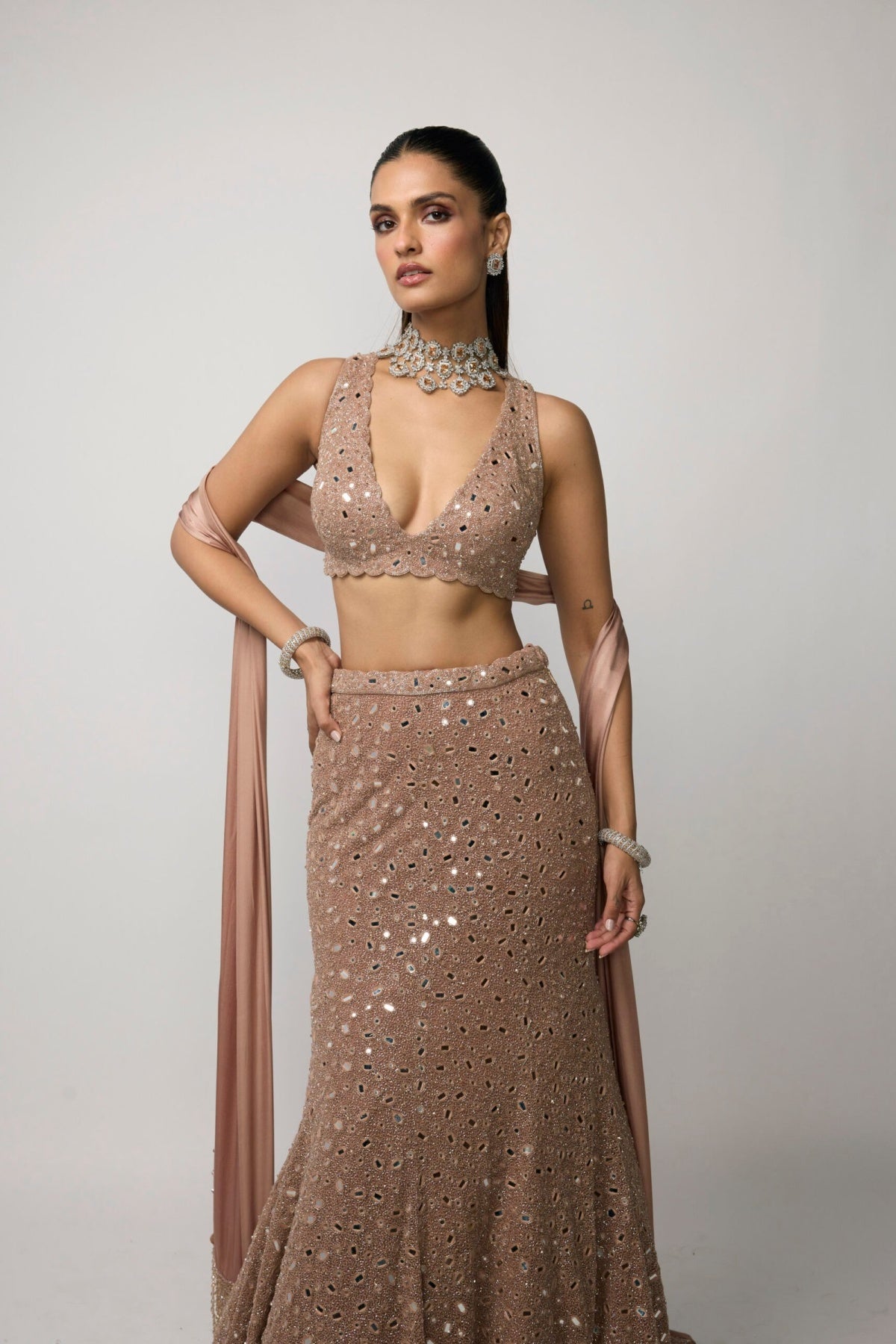 Bronze Rose Fishcut Lehenga Set