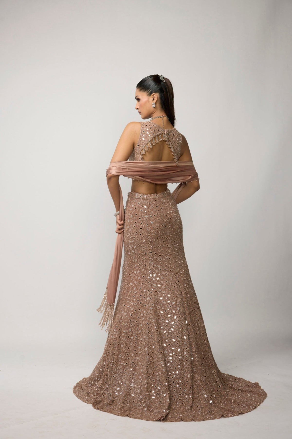 Bronze Rose Fishcut Lehenga Set