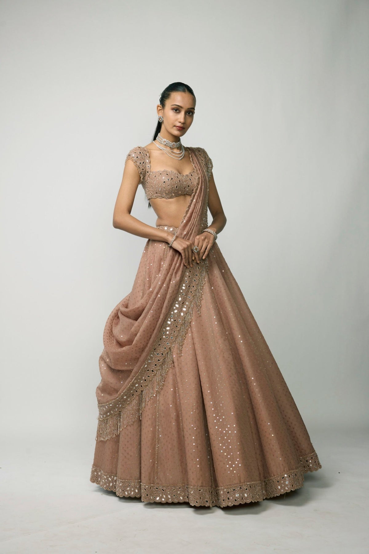 Bronze Rose Sequins Embroidered Lehenga Set