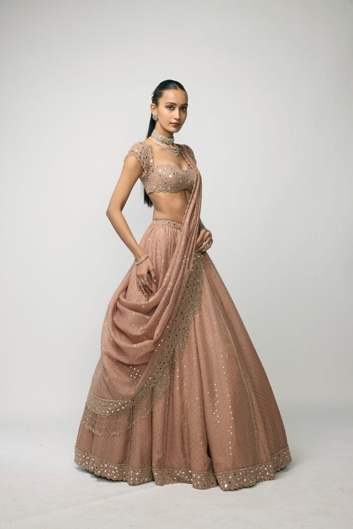 Bronze Rose Sequins Embroidered Lehenga Set