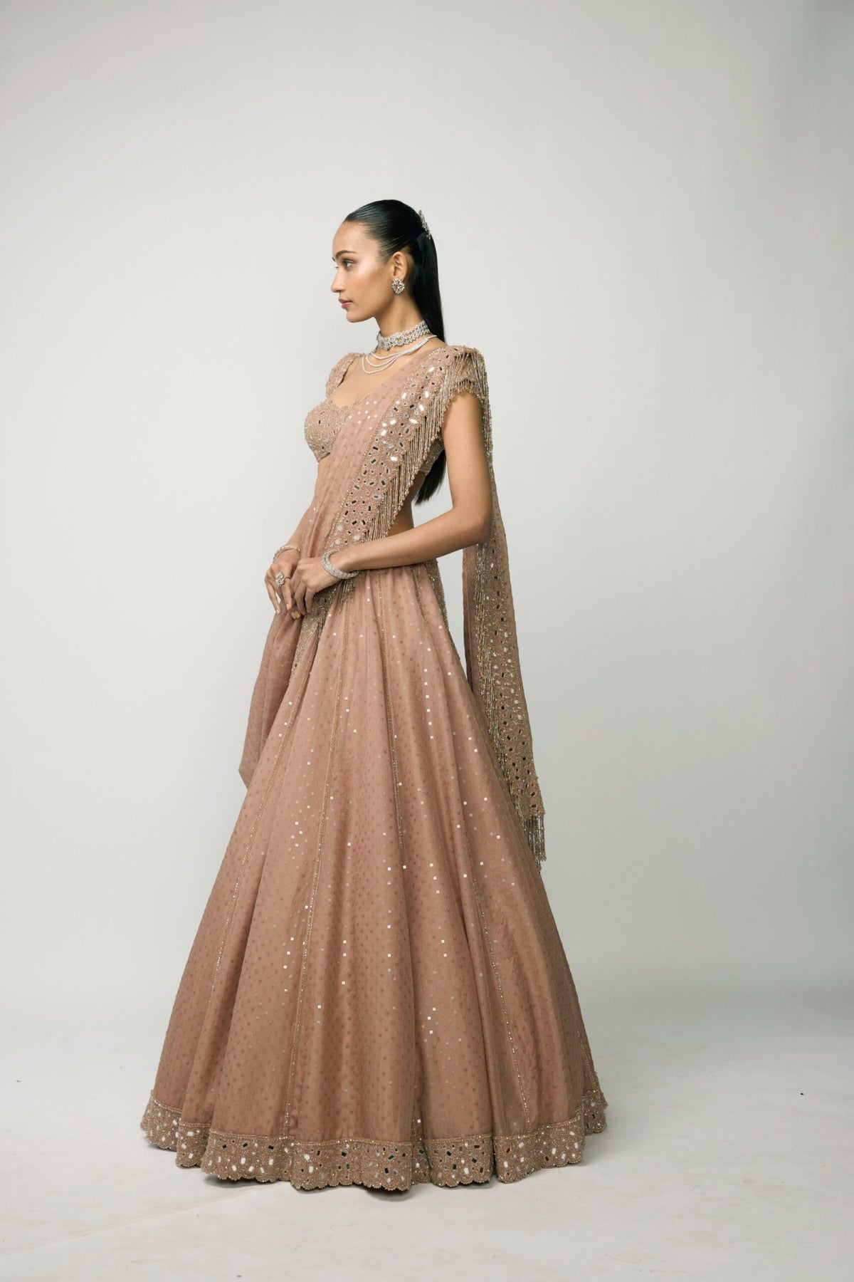 Bronze Rose Sequins Embroidered Lehenga Set