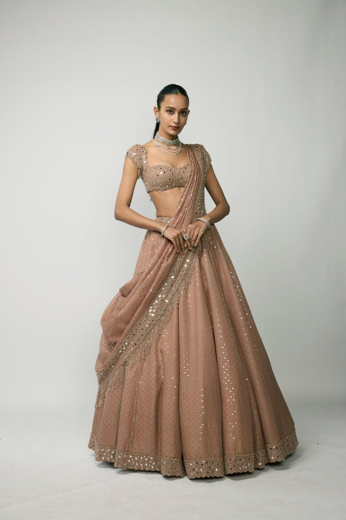 Bronze Rose Sequins Embroidered Lehenga Set