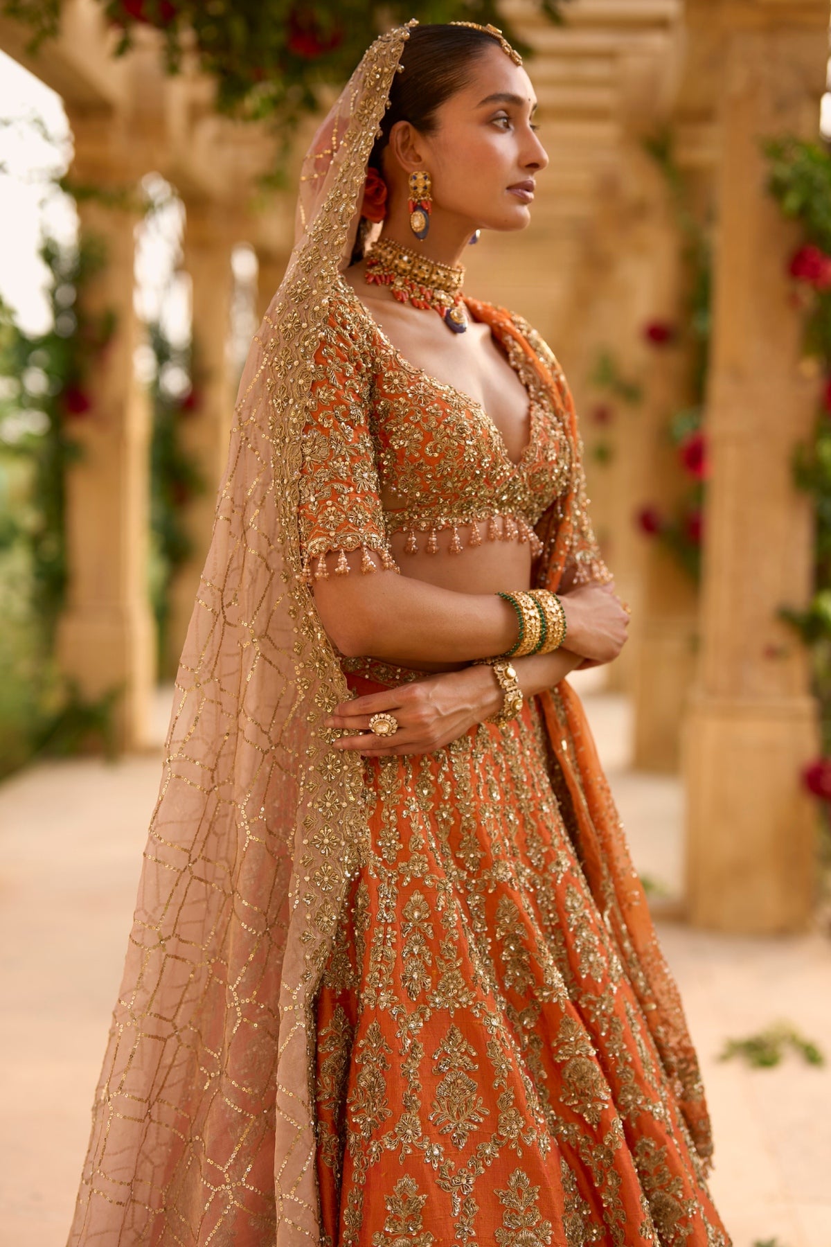 Burnt Orange Zardosi Lehenga Set