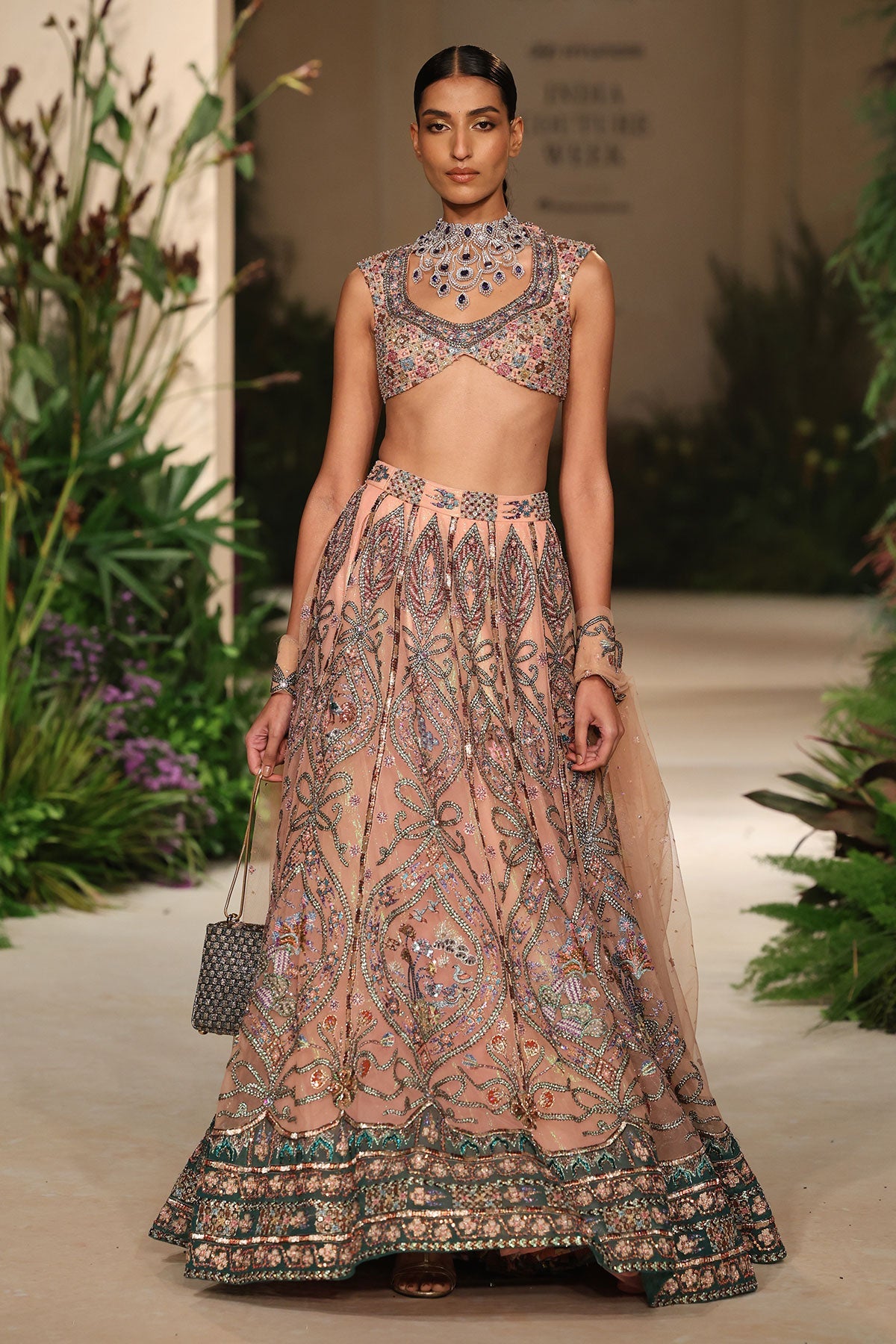 Bloomrush - Cantaloupe Teal Tulle Lehenga - Ready To Ship