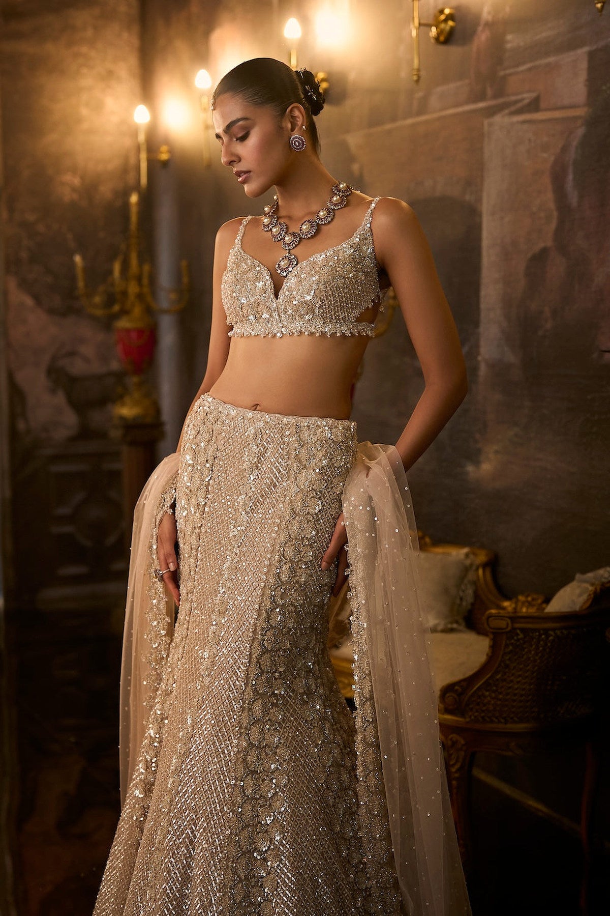 Champagne Fit & Flare Skirt Set