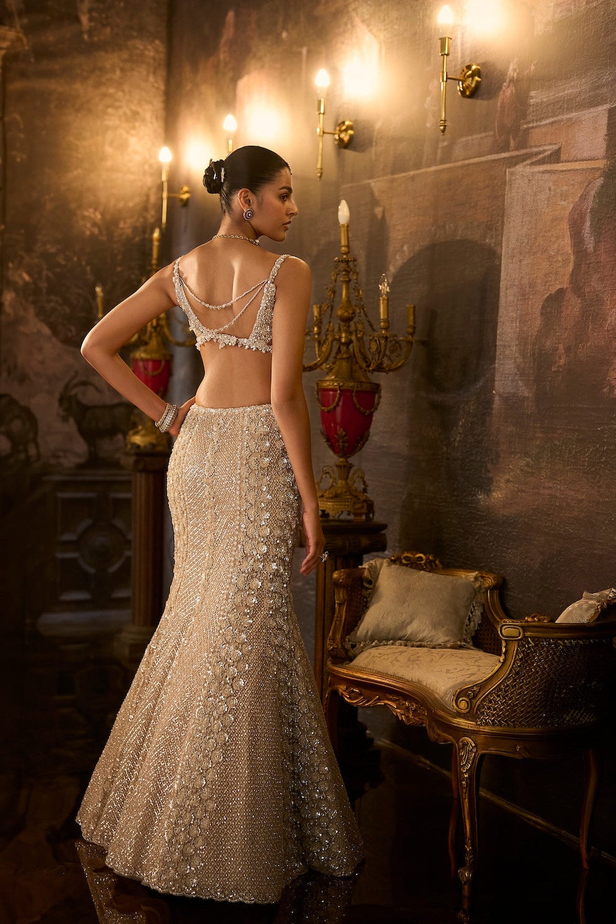 Champagne Fit & Flare Skirt Set