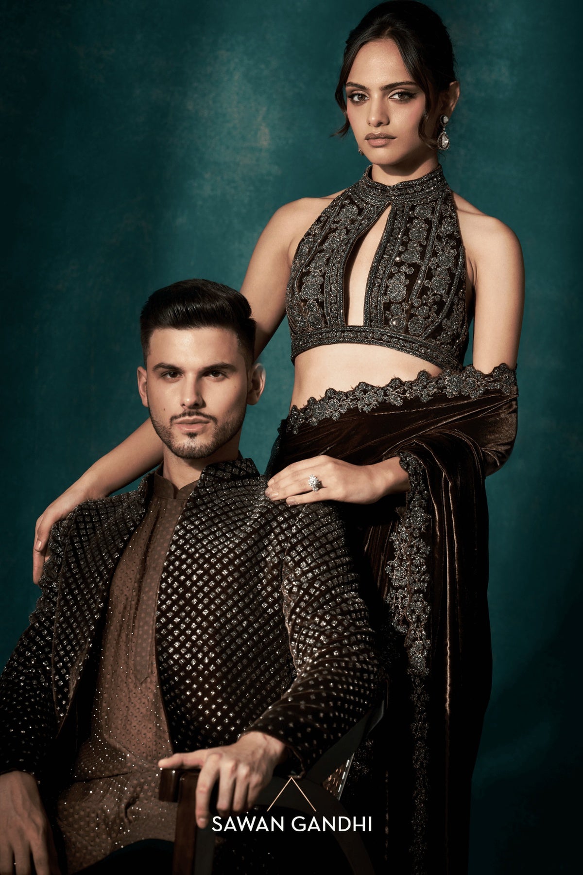 Coffee brown open style short sherwani