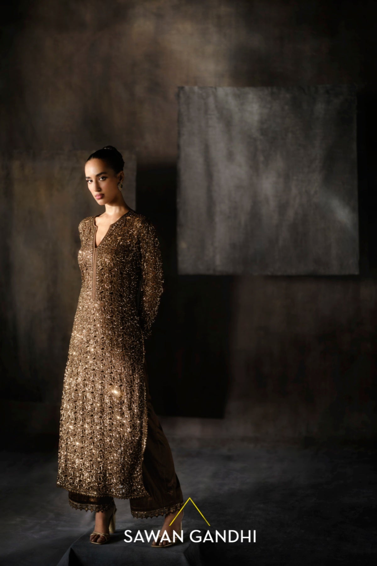 Coffee gold sequins suit
