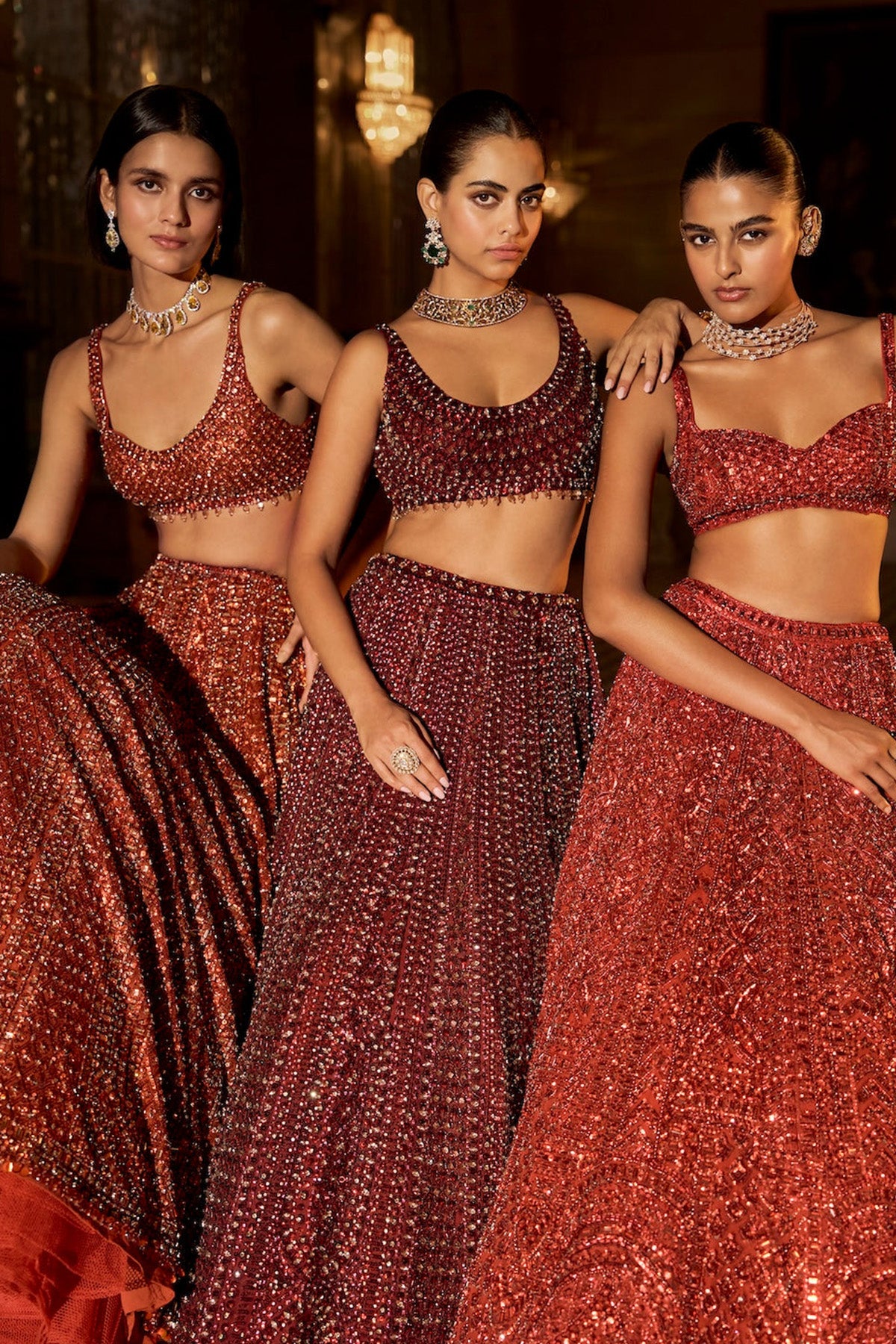 Copper Crystal Lehenga Set