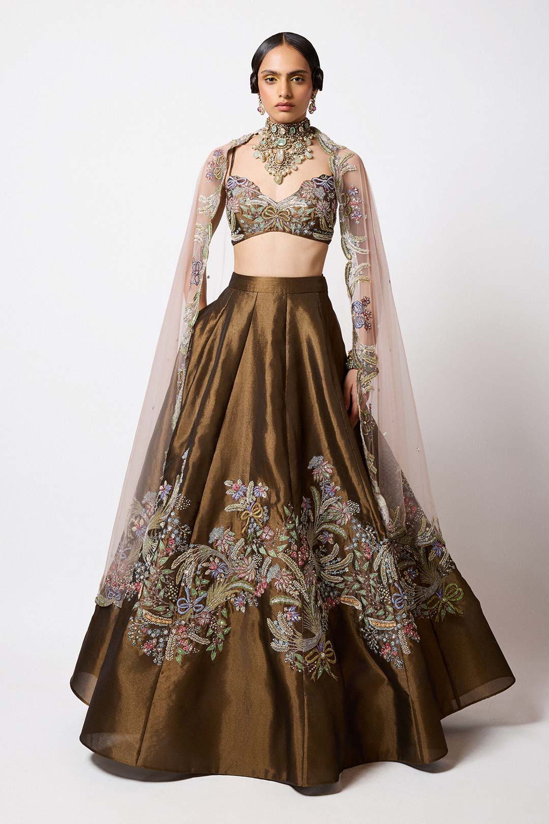 Bruné - Metallic Tissue Lehenga