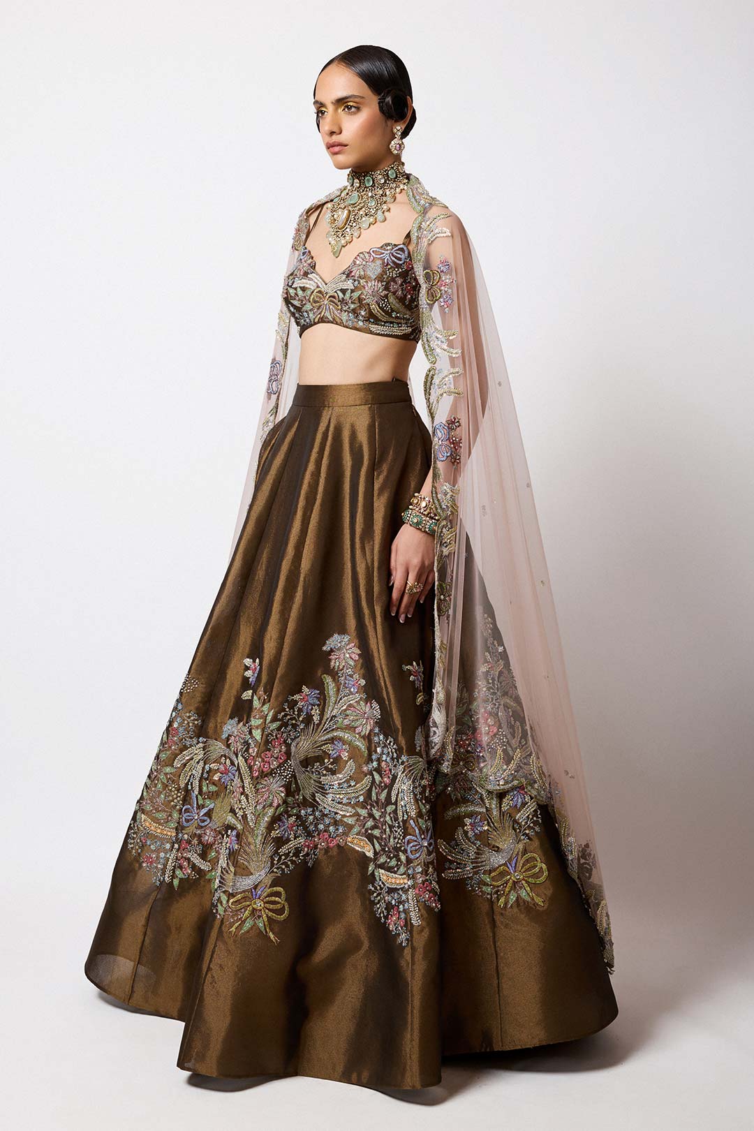 Bruné - Metallic Tissue Lehenga