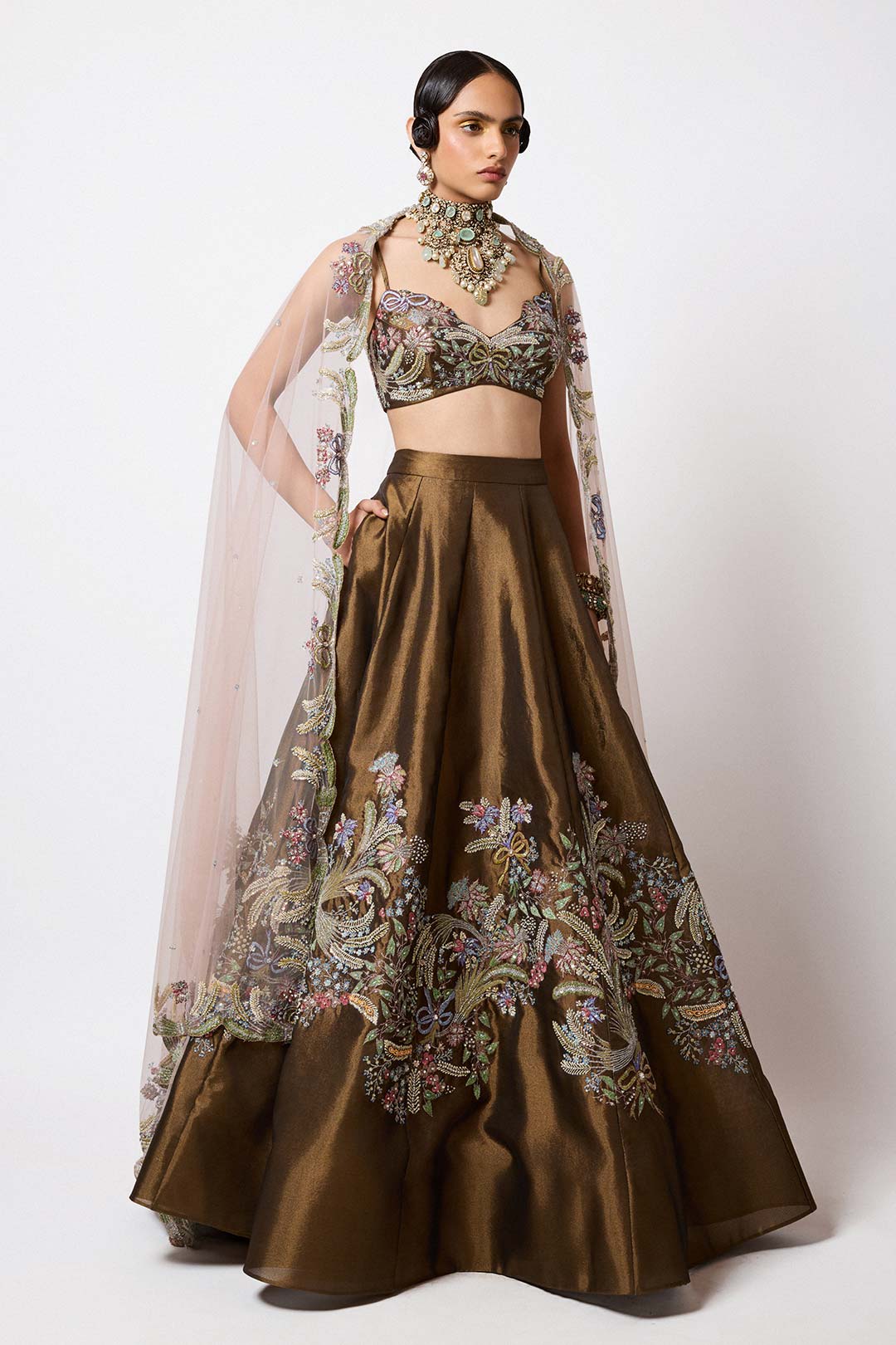 Bruné - Metallic Tissue Lehenga