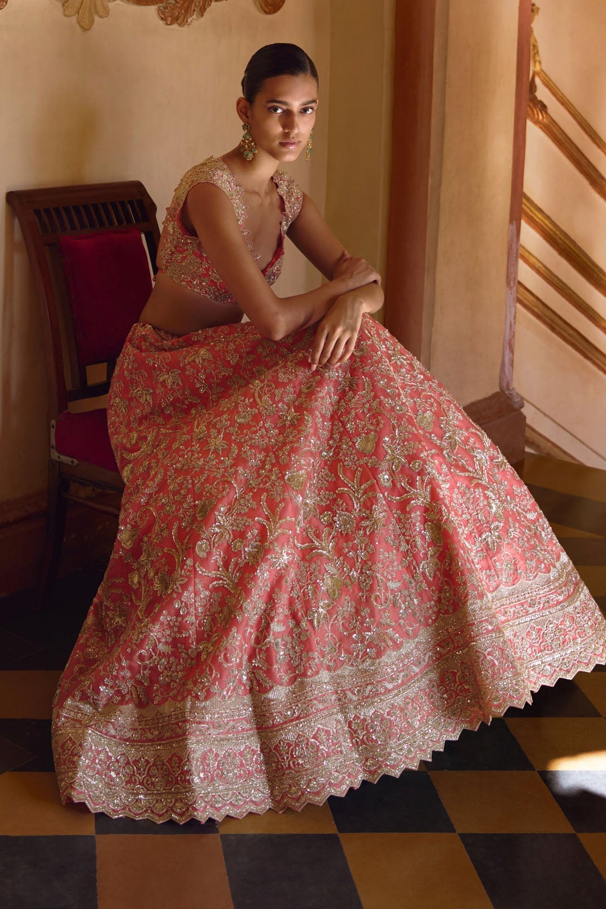 Coral Advika Lehenga Set
