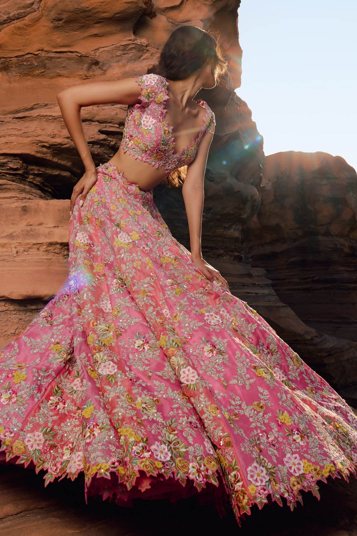 Coral And Pink Utsa Lehenga Set