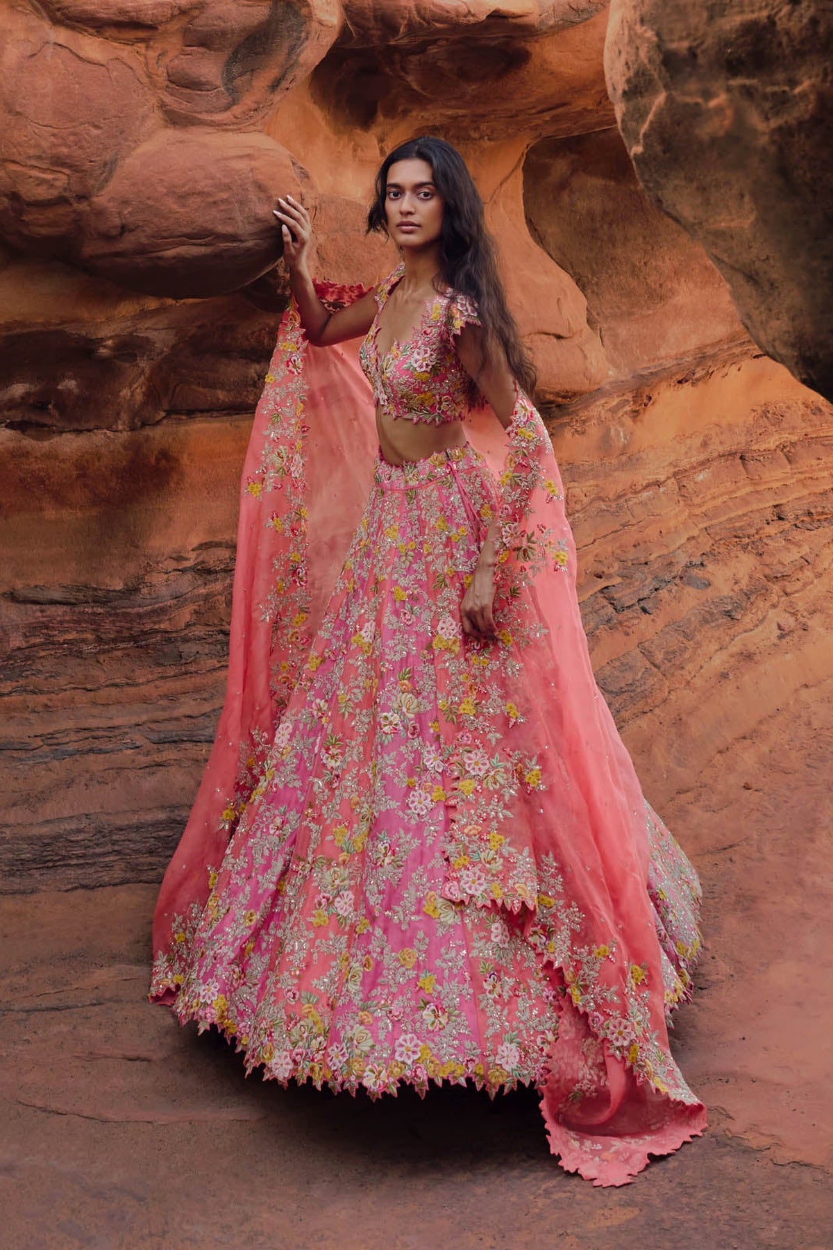 Coral And Pink Utsa Lehenga Set