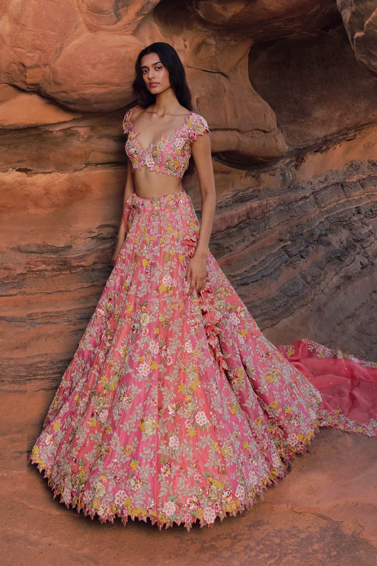 Coral And Pink Utsa Lehenga Set