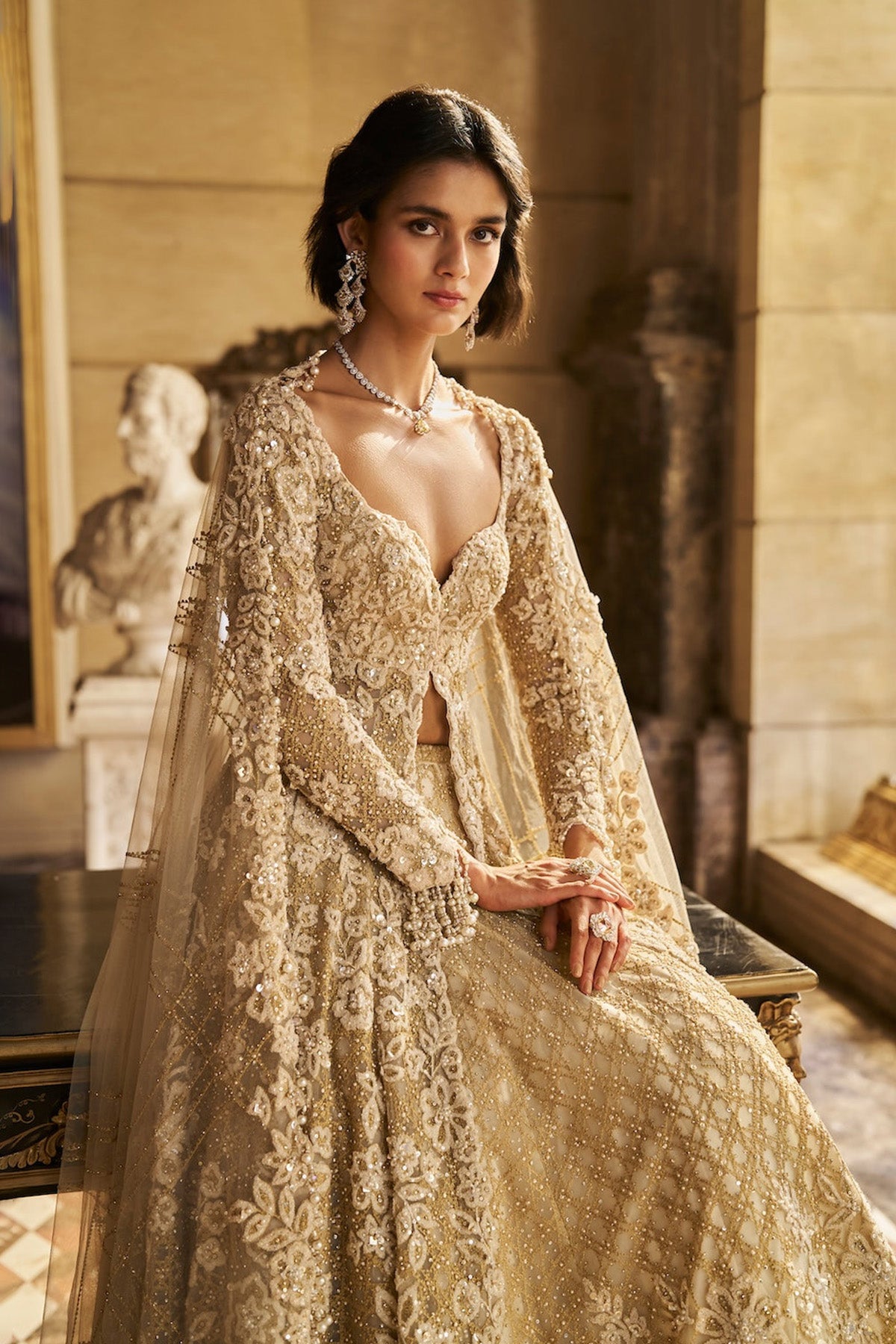 Cream Jacket Lehenga Set