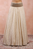 CREAM TOP WITH EMBROIDERED BELT LEHENGA AND DUPATTA
