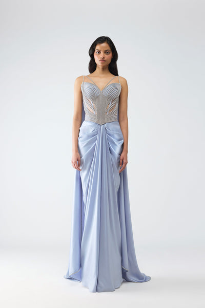 Crystalvein Corset And Draped Saree- Ready To Ship