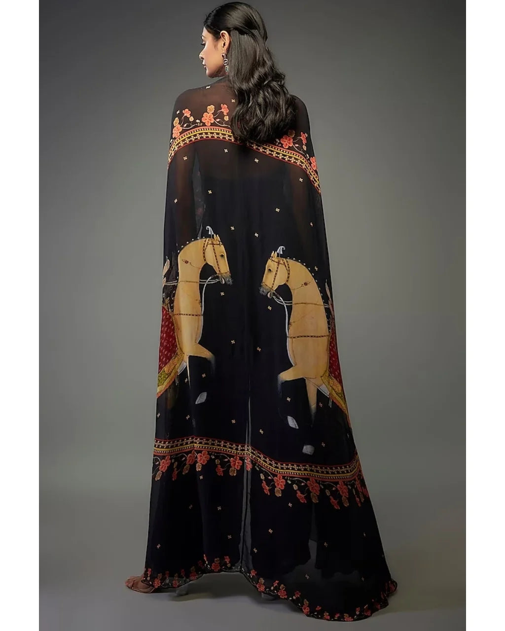 Black Printed Cape Jumpsuit Set