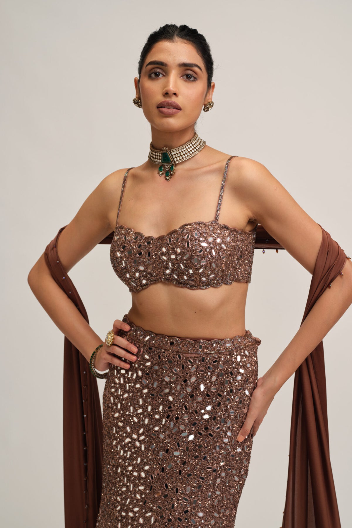 Deep Beige Fishcut Lehenga Set