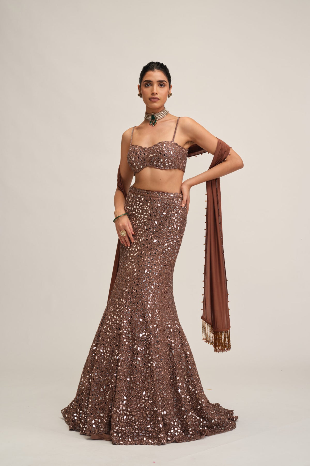 Deep Beige Fishcut Lehenga Set