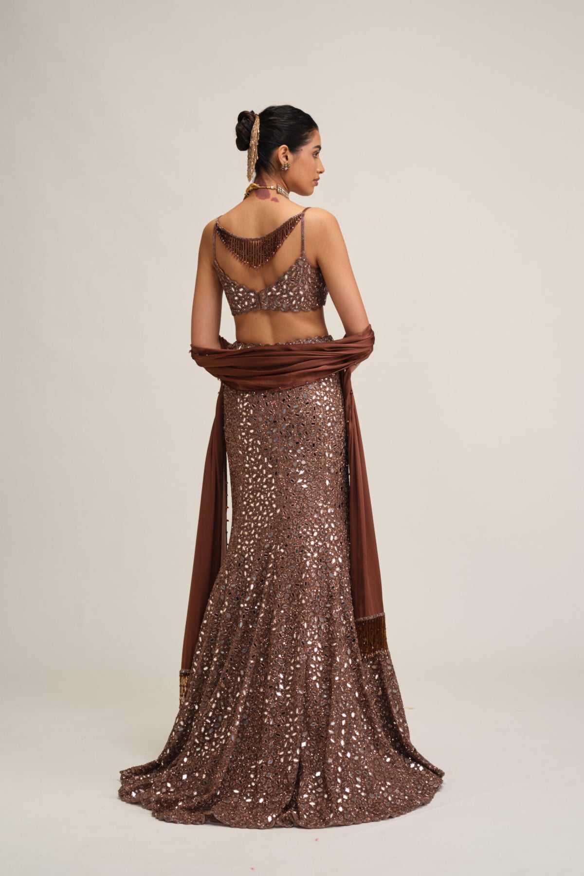 Deep Beige Fishcut Lehenga Set
