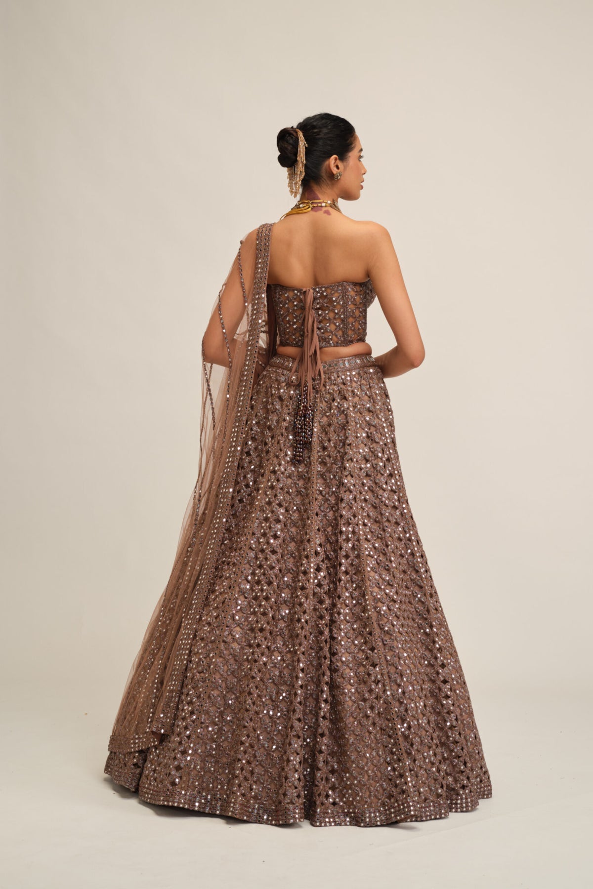 Deep Beige Flower Cutwork Lehenga Set