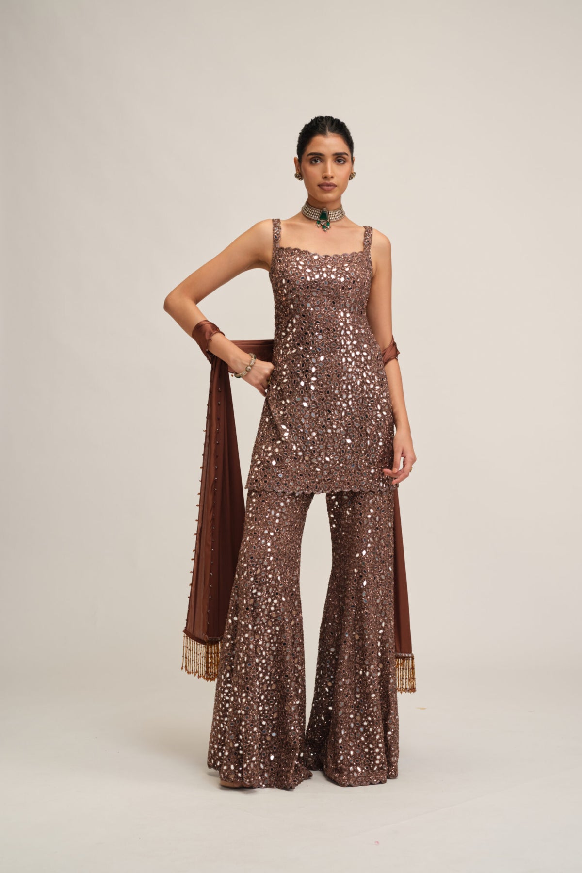 Deep Beige Kurta Sharara Set