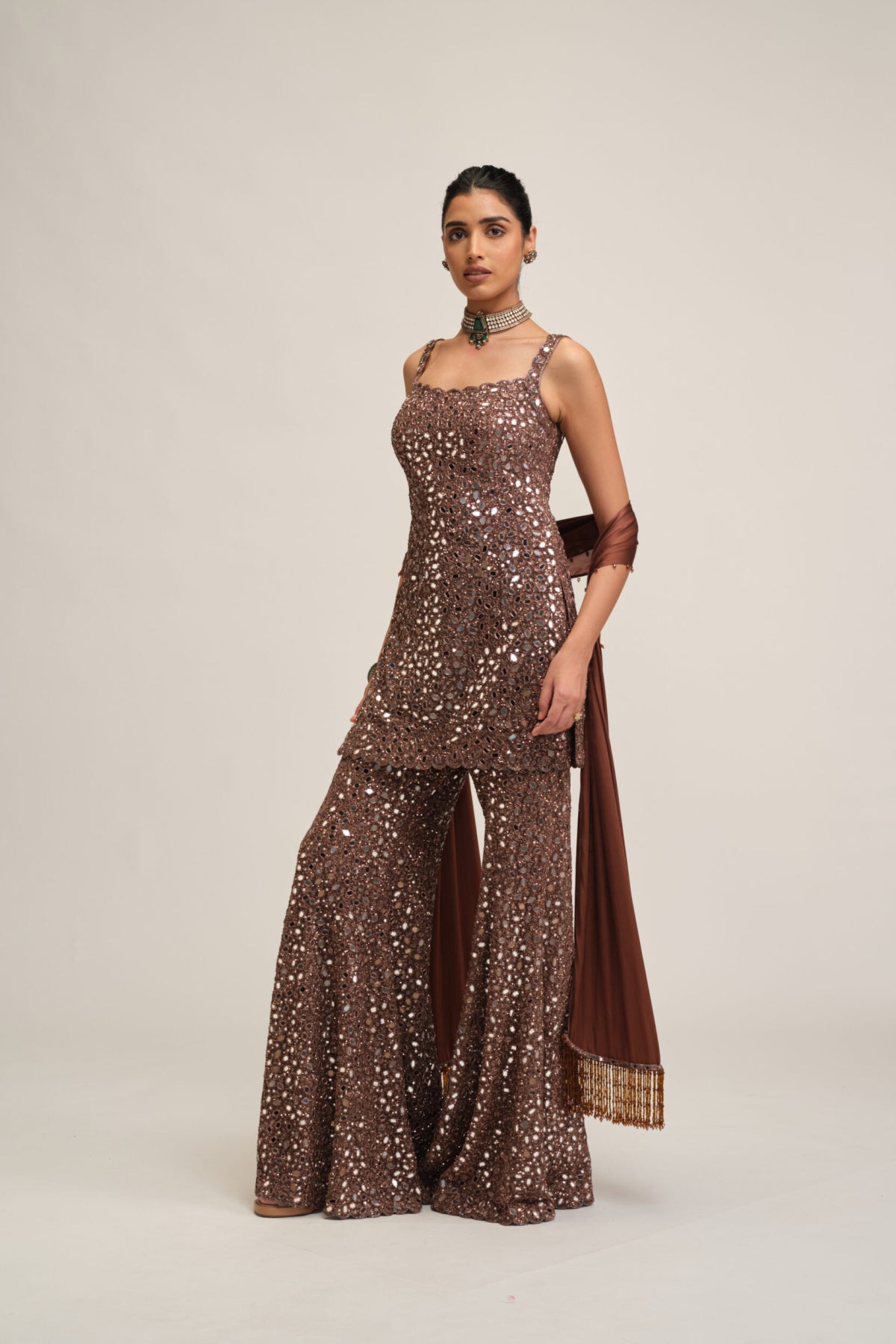 Deep Beige Kurta Sharara Set