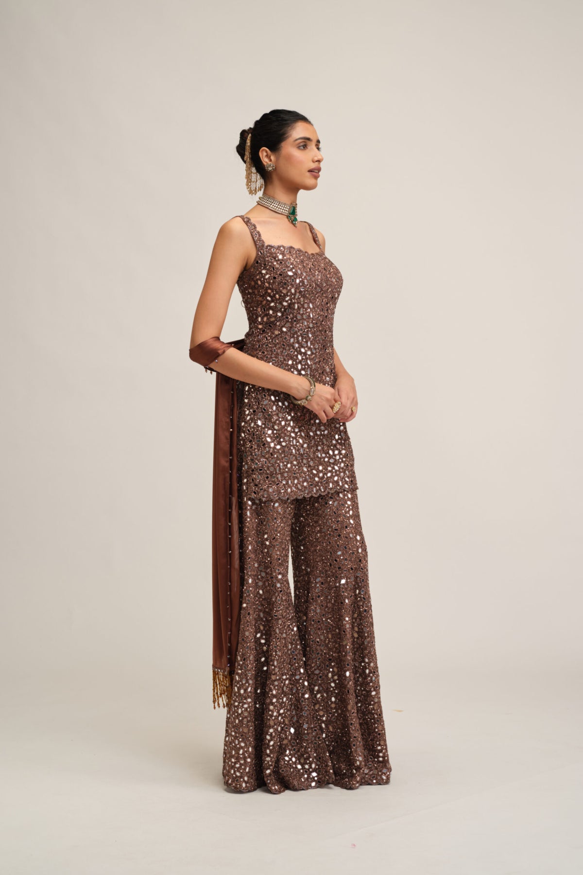 Deep Beige Kurta Sharara Set