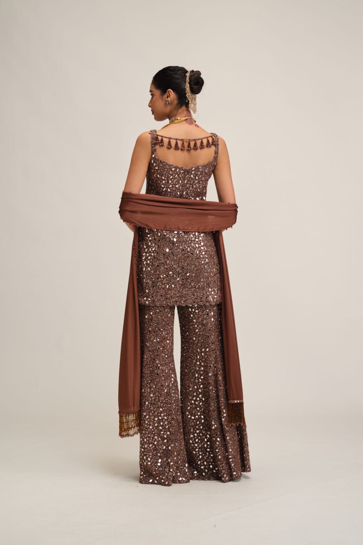 Deep Beige Kurta Sharara Set