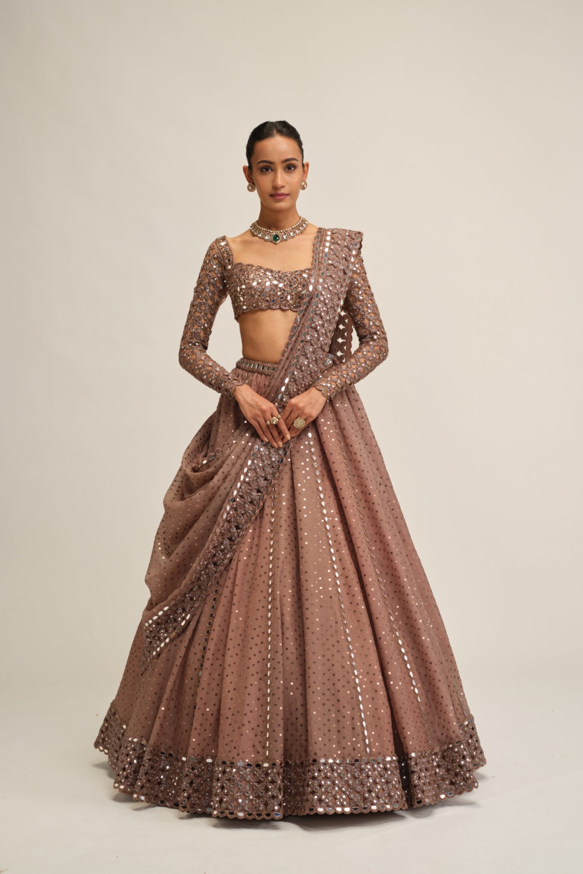 Deep Beige Sequins Embroidered Lehenga Set