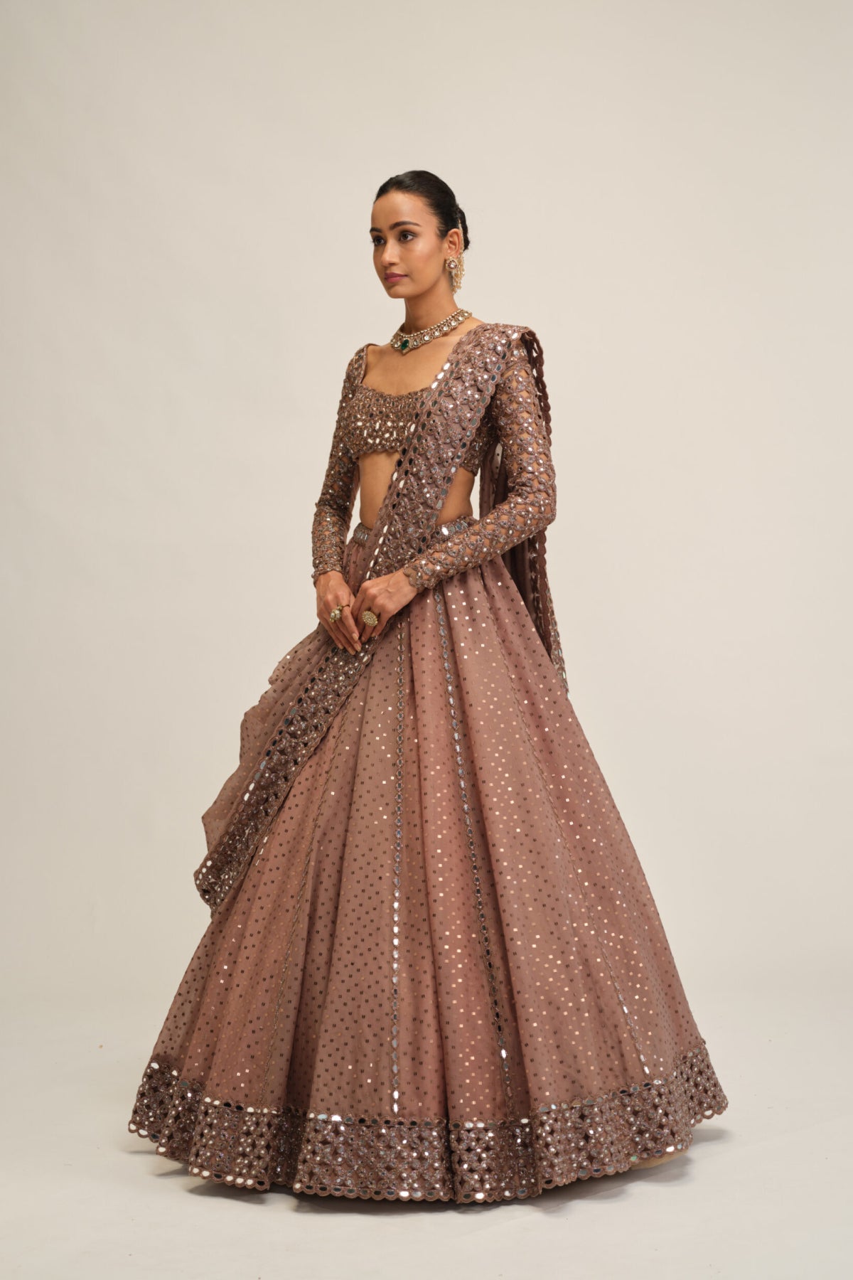 Deep Beige Sequins Embroidered Lehenga Set